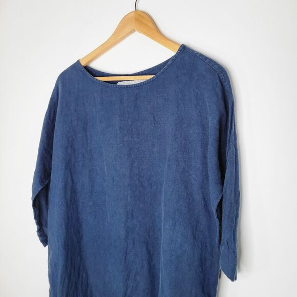 NOT PERFECT LINEN Navy Blue Tunic Size S Boat Neck 3/4 Sleeve Lagenlook Modest - Picture 5 of 7